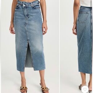 Denim Midi Skirt with Front Slit